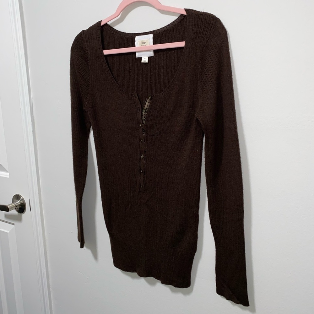 The Perfect Vintage Elena Gilbert Chocolate Brown Wool Blend Long Sleeve Henley